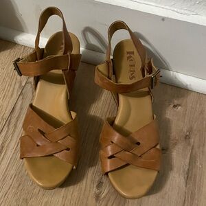 KORKS Kork-ease camel Brown Leather Platform Clog Sandals with Ankle Strap 9